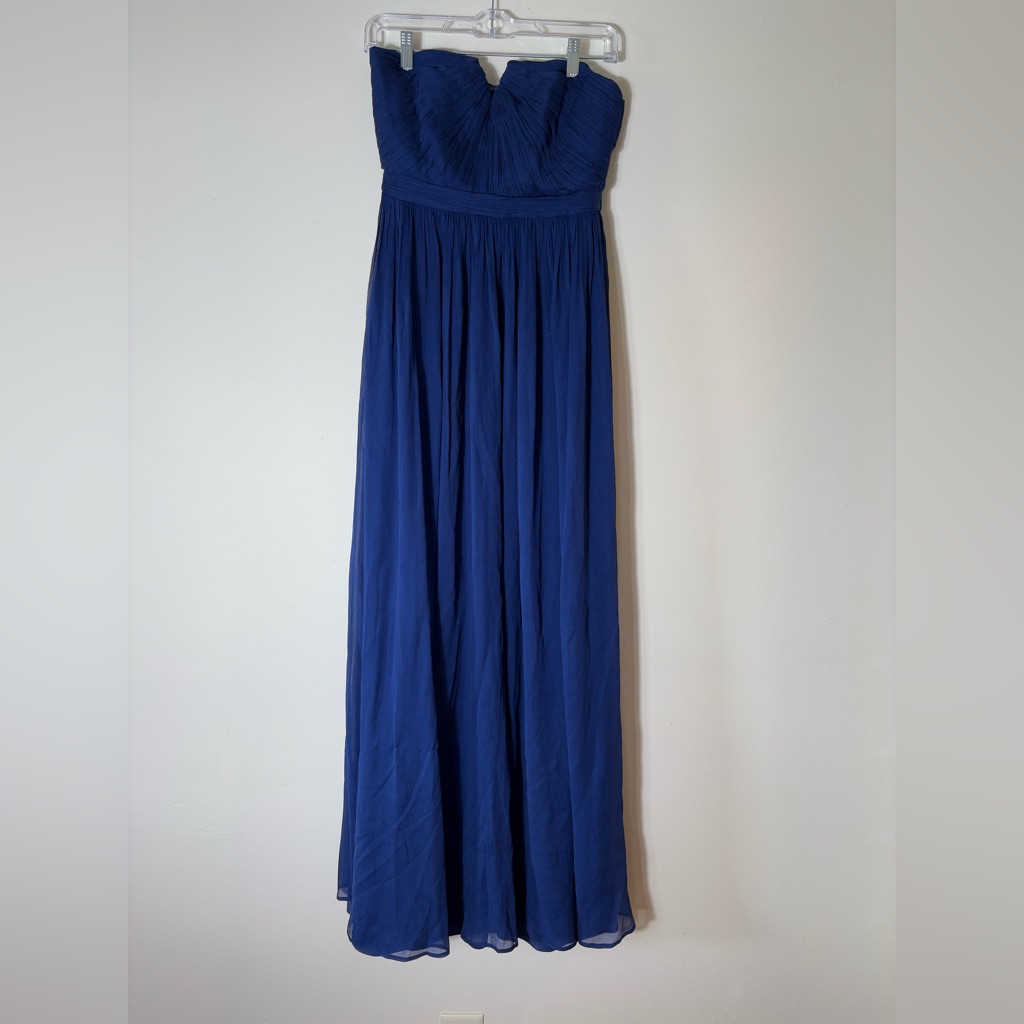 J. Crew Nadia Long Dress Silk Chiffon Dark Cove Blue Wedding Formal Size 6